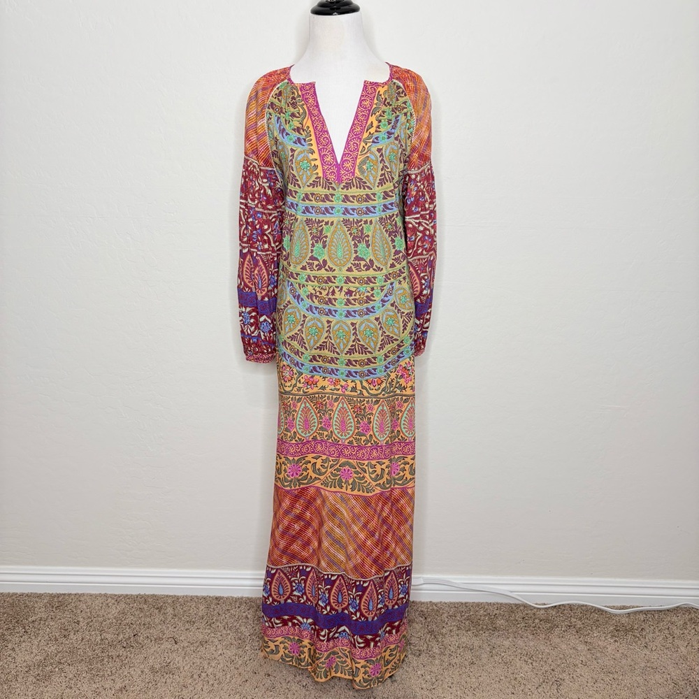 Boteh Es Canar Maxi Dress US 2 Resortwear Boho Patchwork Smock Dress